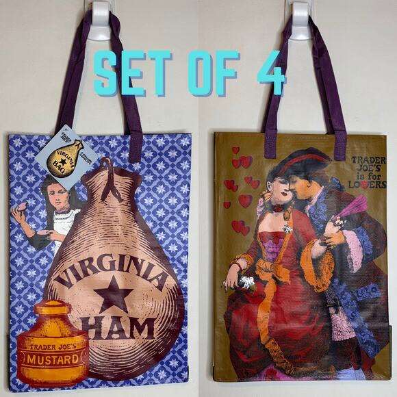SET of 4! Trader Joe’s Virginia is for Lovers VA State Tote Bag Reusable Shopper - Picture 1 of 10
